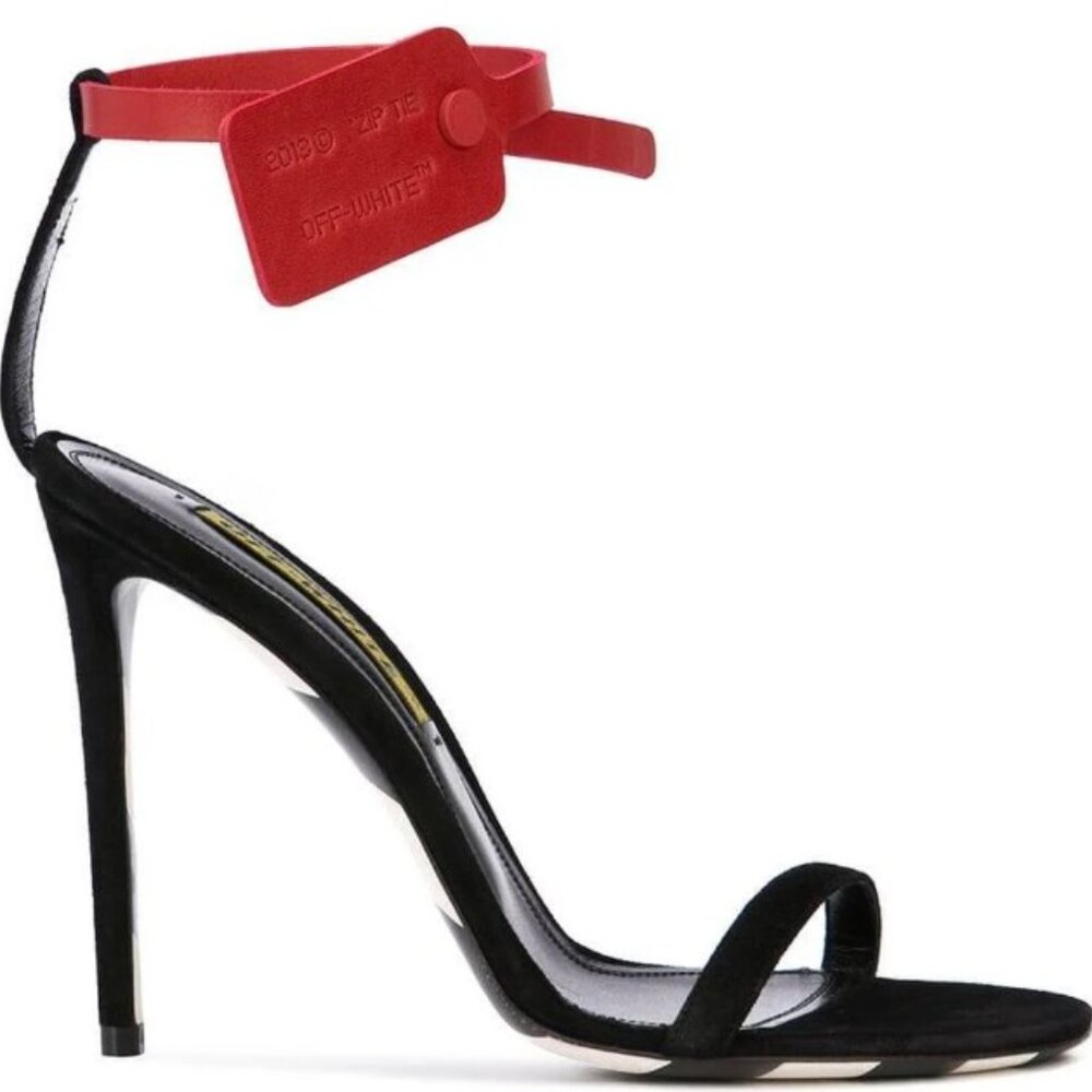 OFF-WHITE C/O VIRGIL ABLOH RED ANKLE ZIP-TIE STRAP BLACK HEEL SANDAL SIZE 7 NIB - Picture 5 of 14